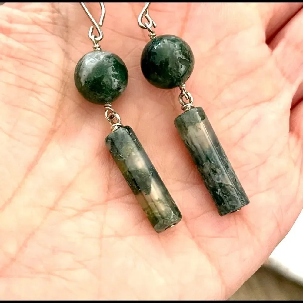 Green moss agate earrings